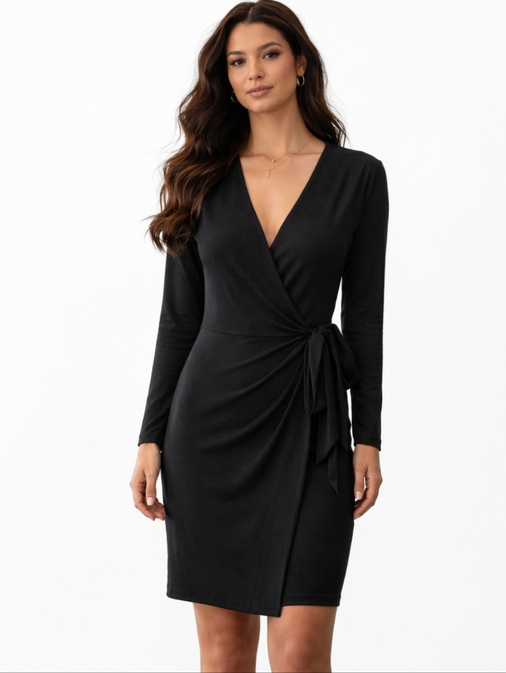Banana Republic Black Plunging V-Neck Side Tie Knit Dress Old Money Career Sz S